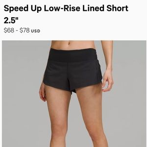 Lululemon Speed Up 2.5” Low Rise Short